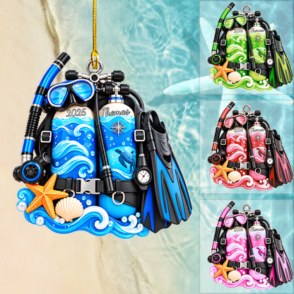 Personalized Scuba Diving Christmas Flat Printed Acrylic Ornament, Scuba Diving Things, Custom Ornament Christmas Gift, Keychain Scuba Diving, Car Ornament Scuba Diving