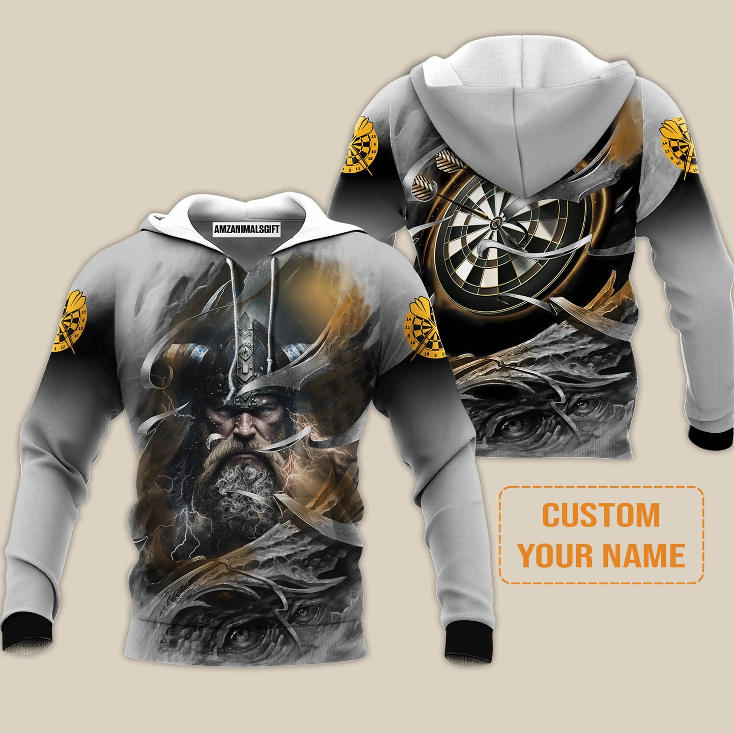 Customized Name Darts Hoodie, Bullseye Dartboard Viking And Darts Hoodie - Gift For Darts Players, Darts Lovers