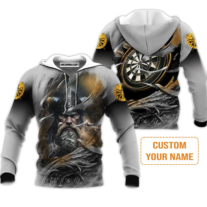 Customized Name Darts T-Shirt, Bullseye Dartboard Viking And Darts T-Shirt - Gift For Darts Players, Darts Lovers