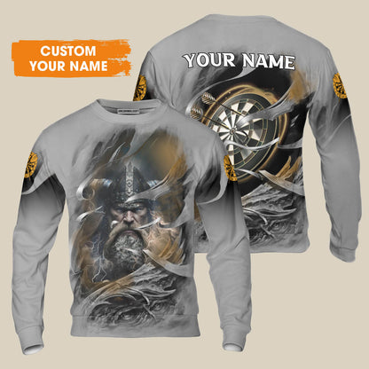 Customized Name Darts Sweatshirt, Bullseye Dartboard Viking And Darts Sweatshirt - Gift For Darts Players, Darts Lovers