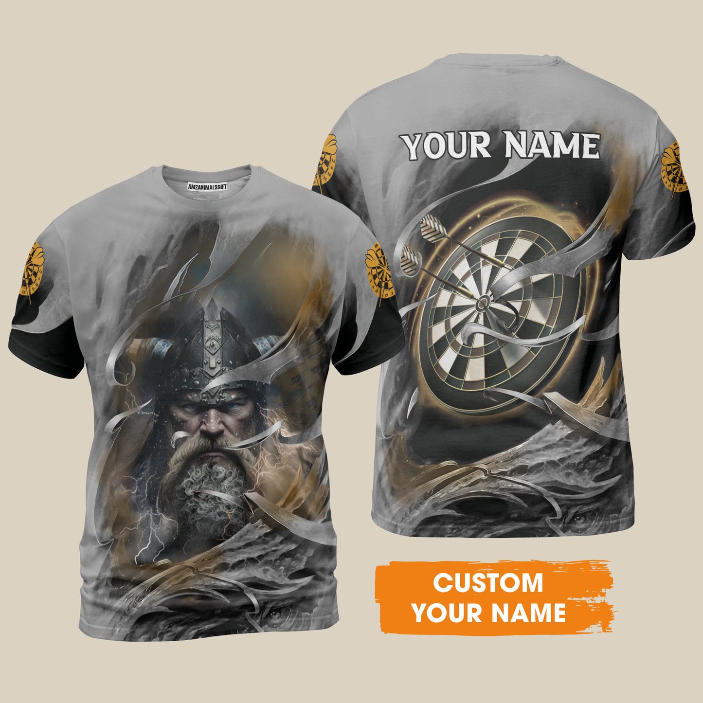 Customized Name Darts T-Shirt, Bullseye Dartboard Viking And Darts T-Shirt - Gift For Darts Players, Darts Lovers
