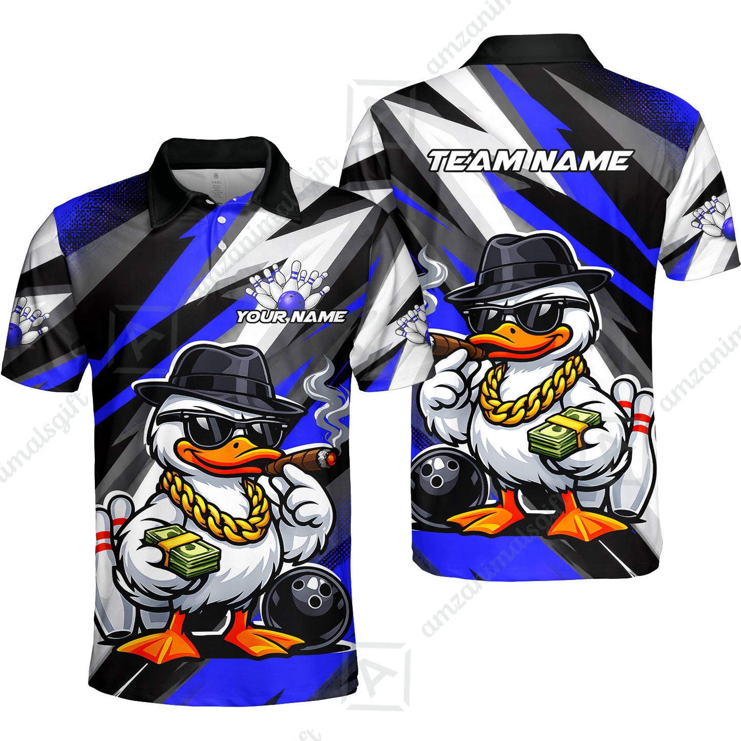 Custom Bowling Jersey Polo Shirt, Boss Hustle Duck Gangster Style, Custom Bowling Jersey Team Shirt For Players With Name and Team Name