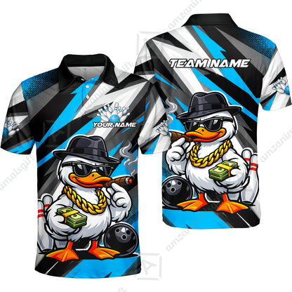 Custom Bowling Jersey Polo Shirt, Boss Hustle Duck Gangster Style, Custom Bowling Jersey Team Shirt For Players With Name and Team Name