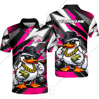 Custom Bowling Jersey Polo Shirt, Boss Hustle Duck Gangster Style, Custom Bowling Jersey Team Shirt For Players With Name and Team Name