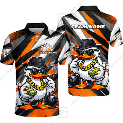Custom Bowling Jersey Polo Shirt, Boss Hustle Duck Gangster Style, Custom Bowling Jersey Team Shirt For Players With Name and Team Name