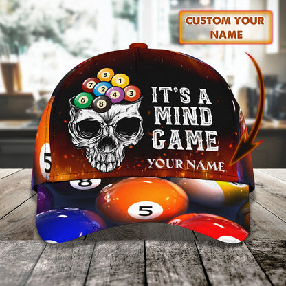 Customized Billiards Hat, Skull Billiards It's A Mind Game Red Classic Caps, Perfect Gift For Billiard Players, Team