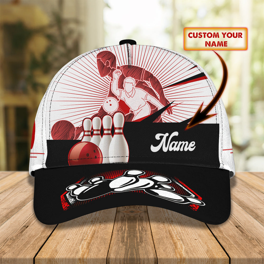 Customized Bowling Cap, Black White Bowling Classic Personalized Name Bowling Cap For Team Men Women Bowlers HN02