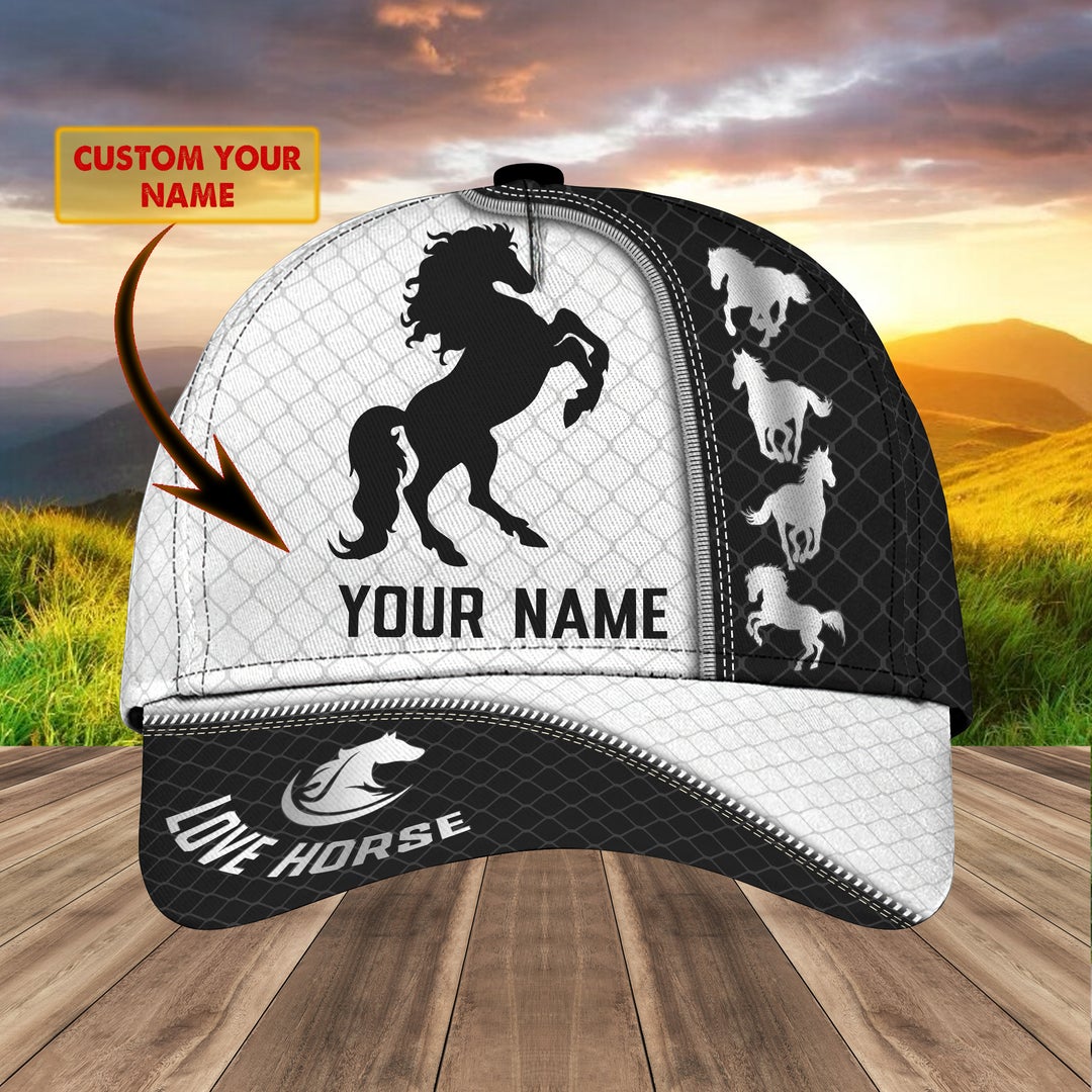 Customized Horse Classic Caps Hat, Horse Pattern Black And White Baseball Caps, Best Farm Hat For Men Women Farmer