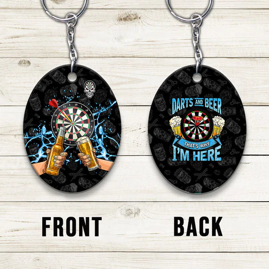 Darts And Beer That's Why I'm Here Blue For Darts Players Acrylic Keychain - Christmas Gift For Darts Lovers, Family, Friends