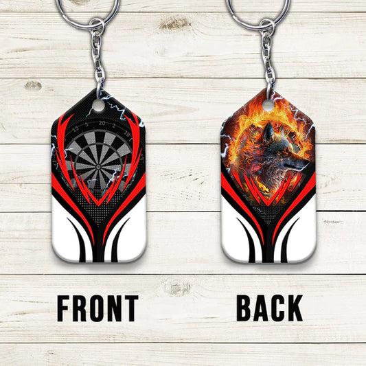 Flame Bullseye Dartboard Wolf And Darts Acrylic Keychain - Christmas Gift For Darts Lovers, Darts Team, Family, Friends