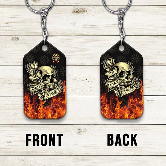 Skull In Fire In Dart We Trust Darts Acrylic Keychain For Darts Players - Christmas Gift For Darts Lovers, Darts Team, Family, Friends