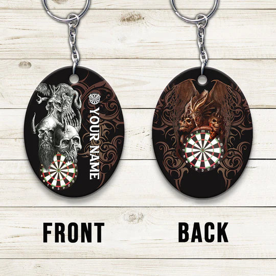 Skull Dartboard Personalized Name 3D Dragon And Darts Acrylic Keychain - Christmas Gift For Darts Lovers, Darts Team Players