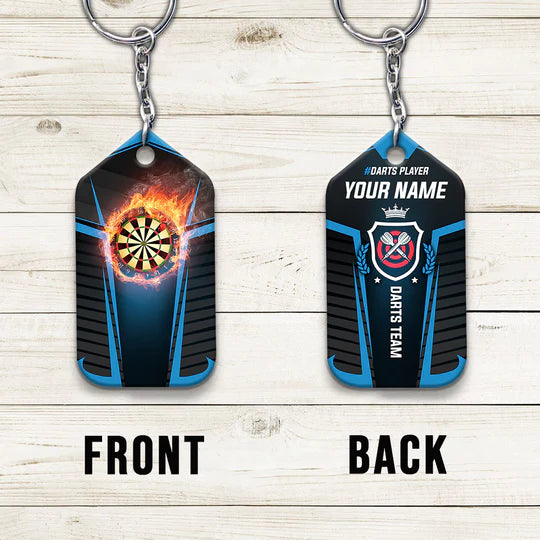 Darts Board In Flames Personalized Name Darts Acrylic Keychain - Christmas Gift For Darts Lovers, Darts Team Players, Family, Friends