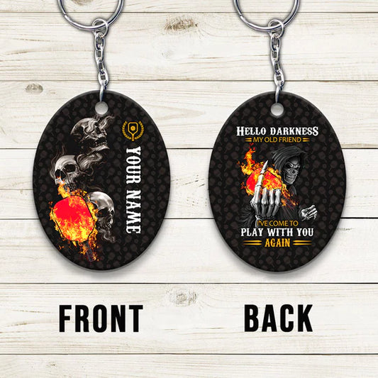 Pickleball Skull Hello Darkness My Old Friend Personalized Name Pickleball Acrylic Keychain - Christmas Gift For Pickleball Lovers, Pickleball Players