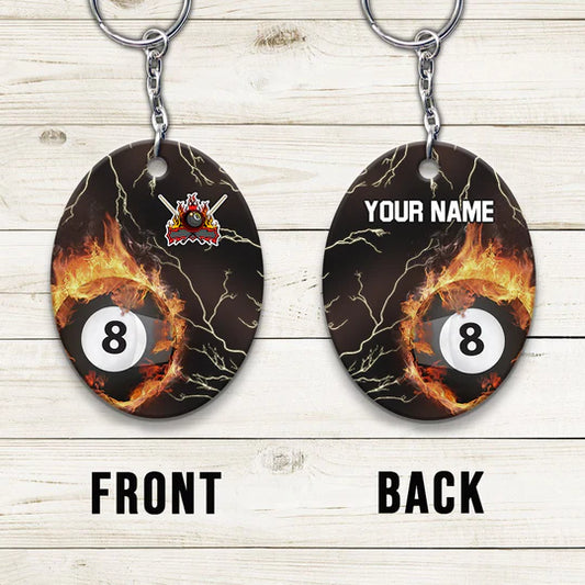 Custom Name Billiard 8 Ball Thunder Fire Flame Acrylic Keychain - Christmas Gift For Billiard Lovers, Billiard Team Players