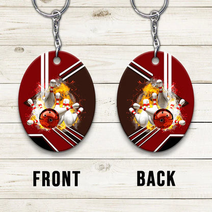 Red Bowling Ball On Fire Crashing Pins Acrylic Keychain For Bowling Players - Christmas Gift For Bowling Lovers, Bowling Team, Family, Friends