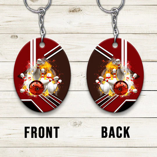 Red Bowling Ball On Fire Crashing Pins Acrylic Keychain For Bowling Players - Christmas Gift For Bowling Lovers, Bowling Team, Family, Friends