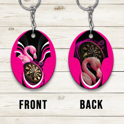 Pink Bullseye Dartboard Flamingo And Darts Acrylic Keychain - Christmas Gift For Darts Lovers, Darts Players, Family, Friends