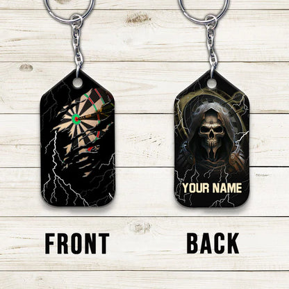 Bullseye Dartboard Thunder Customized Name Grim Reaper And Darts Acrylic Keychain - Christmas Gift For Darts Lovers, Darts Players