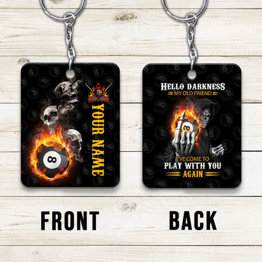 Skull Reaper Billiard Pool 8 Ball Hello Darkness Personalized Name Acrylic Keychain - Christmas Gift For Billiard Lovers, Billiard Players