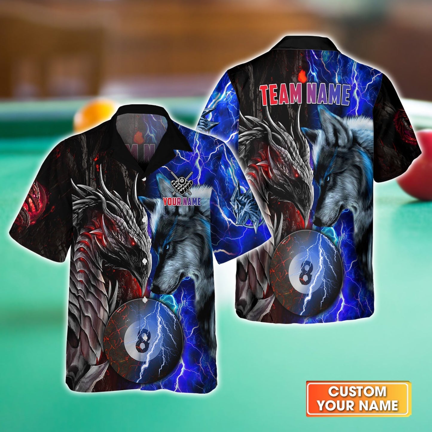 Billiards Custom Men Polo Shirt - Dragon And Wolf Billiards 8 Balls Paint Splash Personalized Billiards Polo Shirt