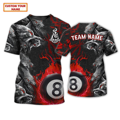 Personalized Billiards 8 Ball Pool Polo Shirt, Wolf Black Red Fire Pool Shirts, Outfit For Billiard Players Tad