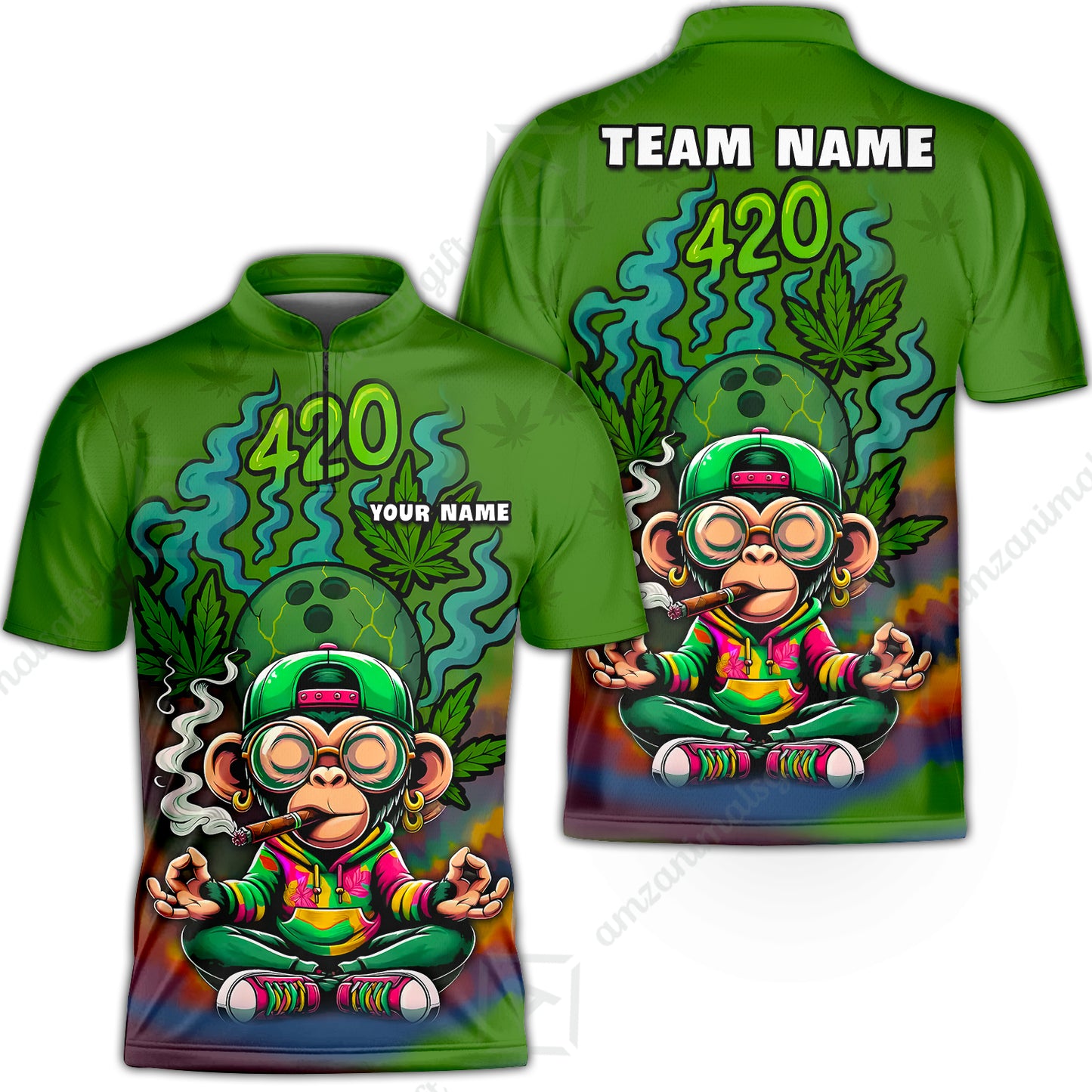Custom Bowling Team Uniform Jersey 420 Monkey Funky Streetwear Shirt with Colorful, Bowling Shirt Personalized Name And Team Name