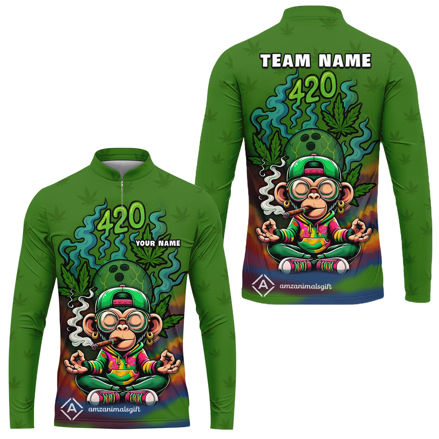 Custom Bowling Team Uniform Jersey 420 Monkey Funky Streetwear Shirt with Colorful, Bowling Shirt Personalized Name And Team Name