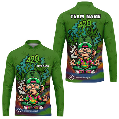Custom Bowling Team Uniform Jersey 420 Monkey Funky Streetwear Shirt with Colorful, Bowling Shirt Personalized Name And Team Name