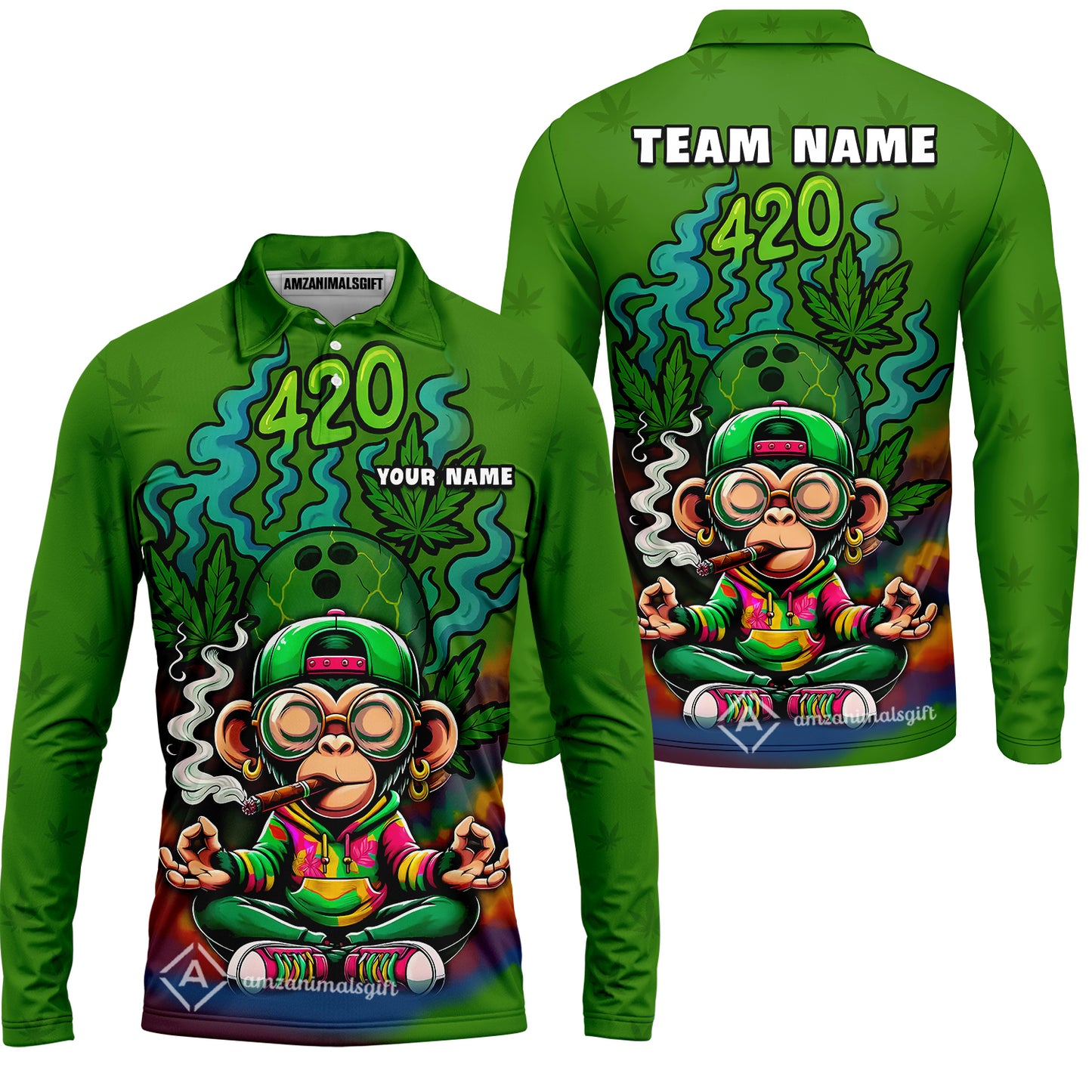Custom Bowling Team Uniform Jersey 420 Monkey Funky Streetwear Shirt with Colorful, Bowling Shirt Personalized Name And Team Name