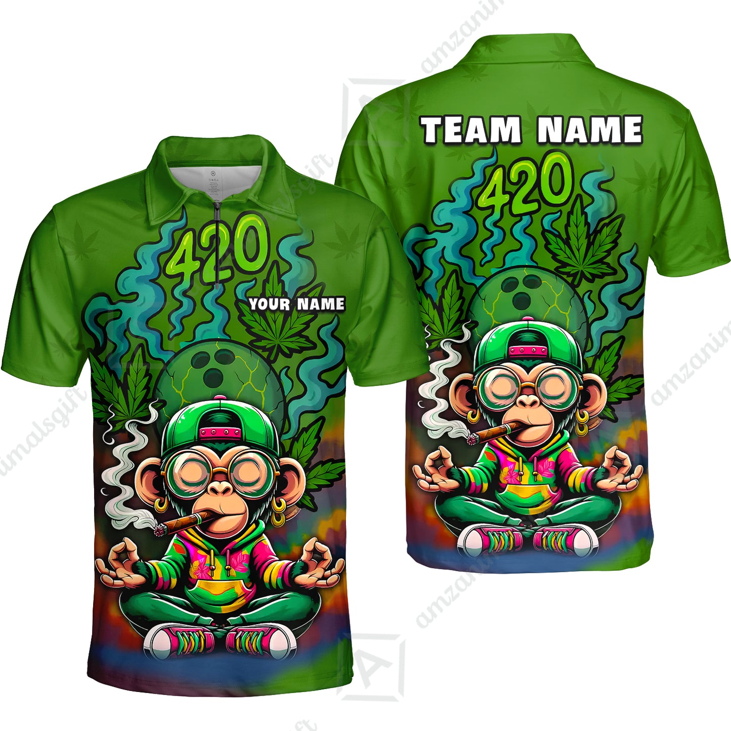Custom Bowling Team Uniform Jersey 420 Monkey Funky Streetwear Shirt with Colorful, Bowling Shirt Personalized Name And Team Name