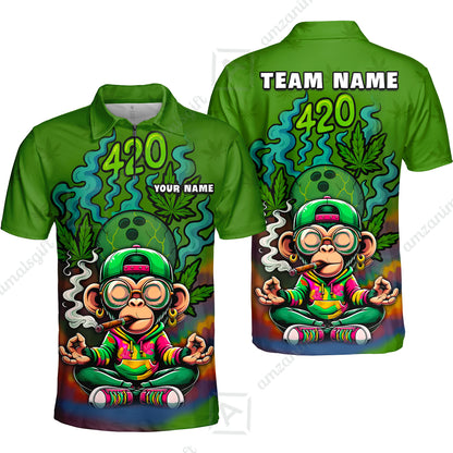 Custom Bowling Team Uniform Jersey 420 Monkey Funky Streetwear Shirt with Colorful, Bowling Shirt Personalized Name And Team Name