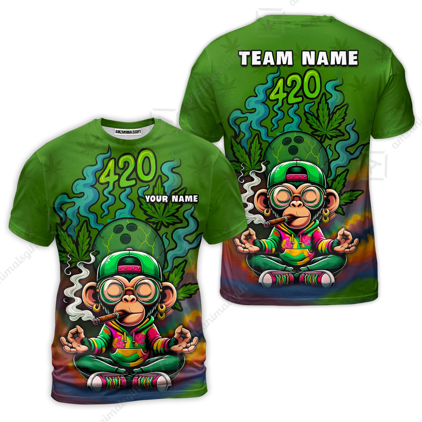 Custom Bowling Team Uniform Jersey 420 Monkey Funky Streetwear Shirt with Colorful, Bowling Shirt Personalized Name And Team Name