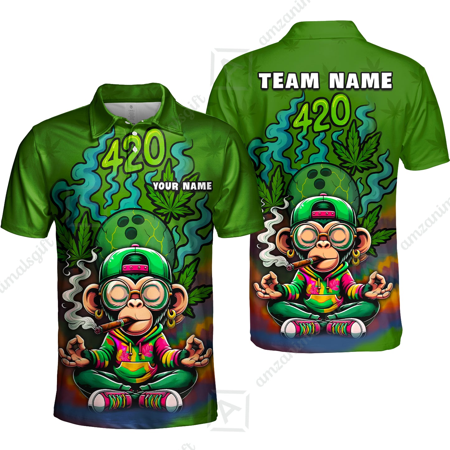 Custom Bowling Team Uniform Jersey 420 Monkey Funky Streetwear Shirt with Colorful, Bowling Shirt Personalized Name And Team Name
