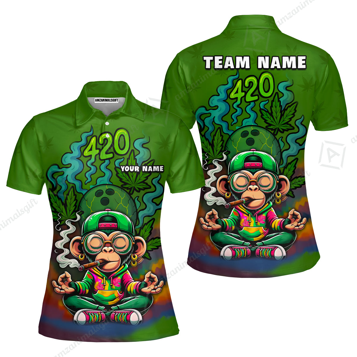 Custom Bowling Team Uniform Jersey 420 Monkey Funky Streetwear Shirt with Colorful, Bowling Shirt Personalized Name And Team Name