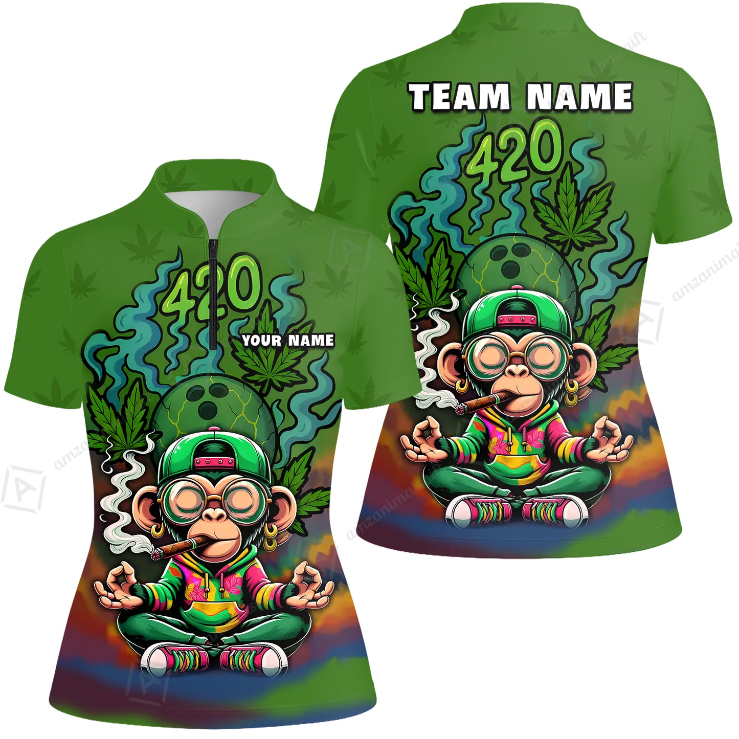 Custom Bowling Team Uniform Jersey 420 Monkey Funky Streetwear Shirt with Colorful, Bowling Shirt Personalized Name And Team Name