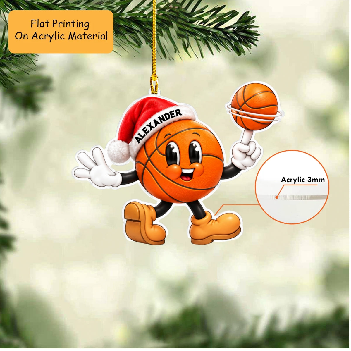 Personalized Basketball Christmas Ornament, Christmas Basketball Player, Custom Ornament Christmas Gift, Keychain Basketball, Car Ornament Basketball