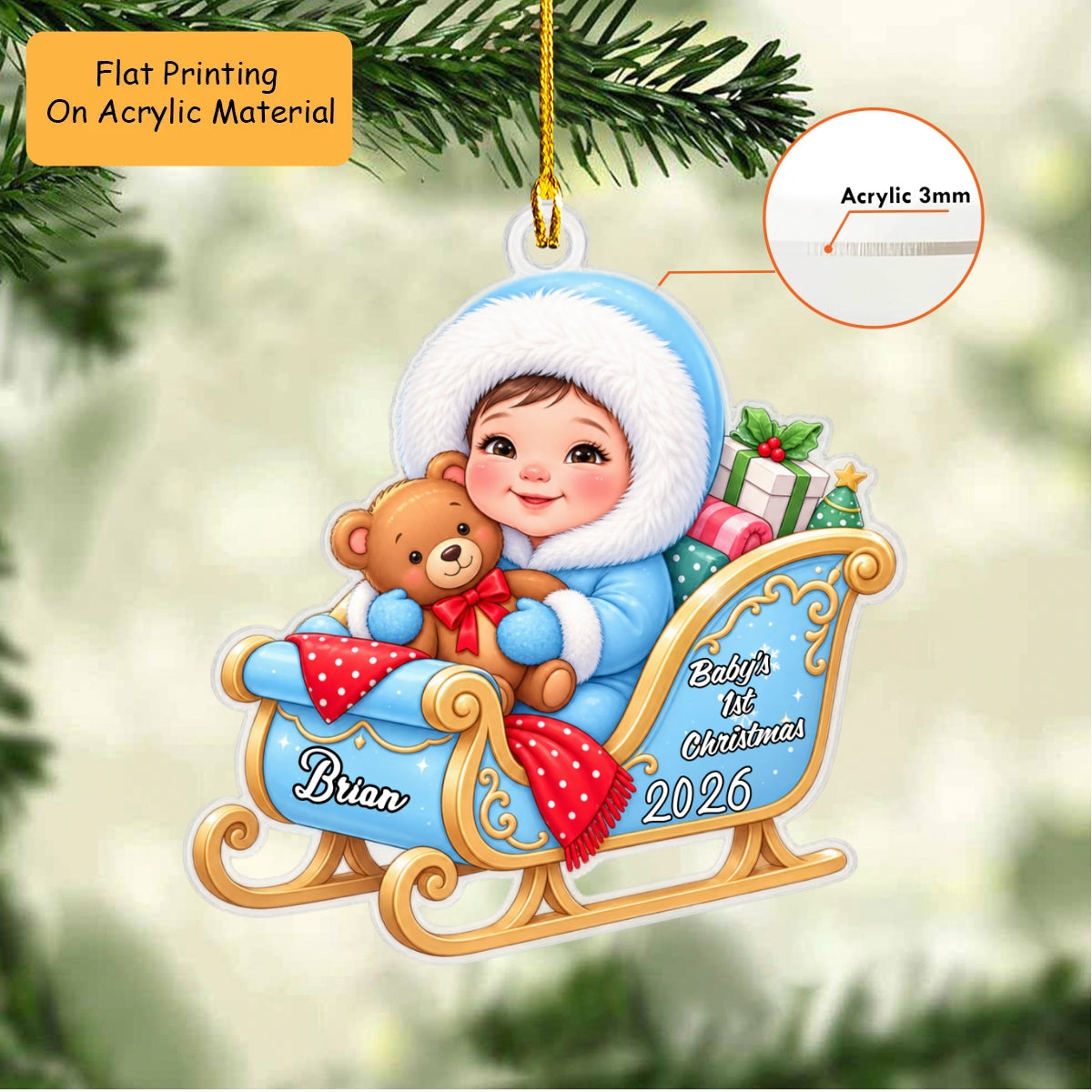 Personalized Baby Christmas Flat Printed Acrylic Ornament, Baby 1st Christmas, Custom Ornament Christmas Gift, Keychain Baby, Car Ornament Baby