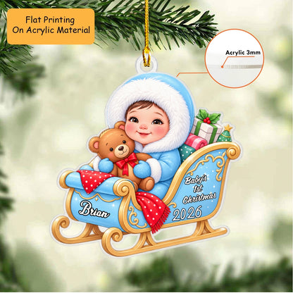 Personalized Baby Christmas Flat Printed Acrylic Ornament, Baby 1st Christmas, Custom Ornament Christmas Gift, Keychain Baby, Car Ornament Baby