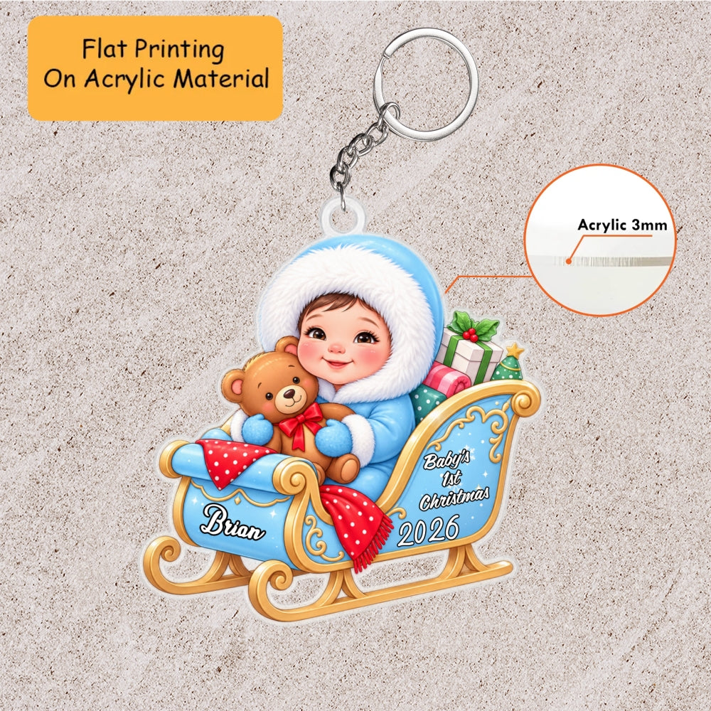 Personalized Baby Christmas Flat Printed Acrylic Ornament, Baby 1st Christmas, Custom Ornament Christmas Gift, Keychain Baby, Car Ornament Baby