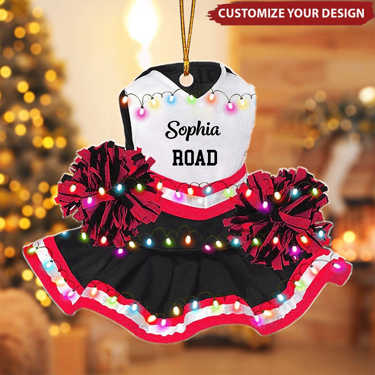 Personalized Cheerleading Pom Pom Gear Flat Acrylic Ornament, Meaningful Ornament Gifts For Daughter, Granddaughter