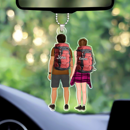 Personalized Hiking Couple Partners Hold Hands Flat Acrylic Keychain, Meaningful Gifts For Partners Soulmates Love Hiking