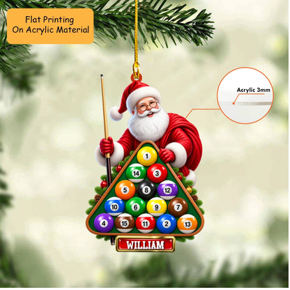 Personalized Christmas Billiard Ornament, Santa Holding Triangle Rack Billiard Christmas, Custom Ornament Christmas Gift, Keychain Billiard Christmas, Car Ornament Billiard Christmas