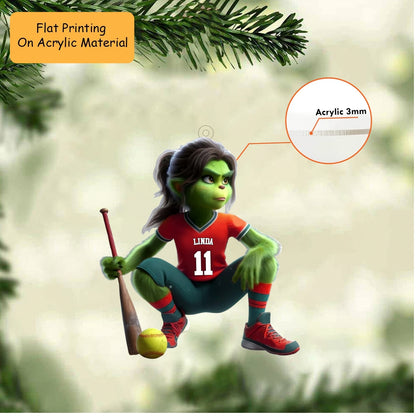Personalized Softball Christmas Ornament, Jersey Female Green Mascot, Custom Ornament Christmas Gift, Keychain Bowling, Car Ornament Bowling