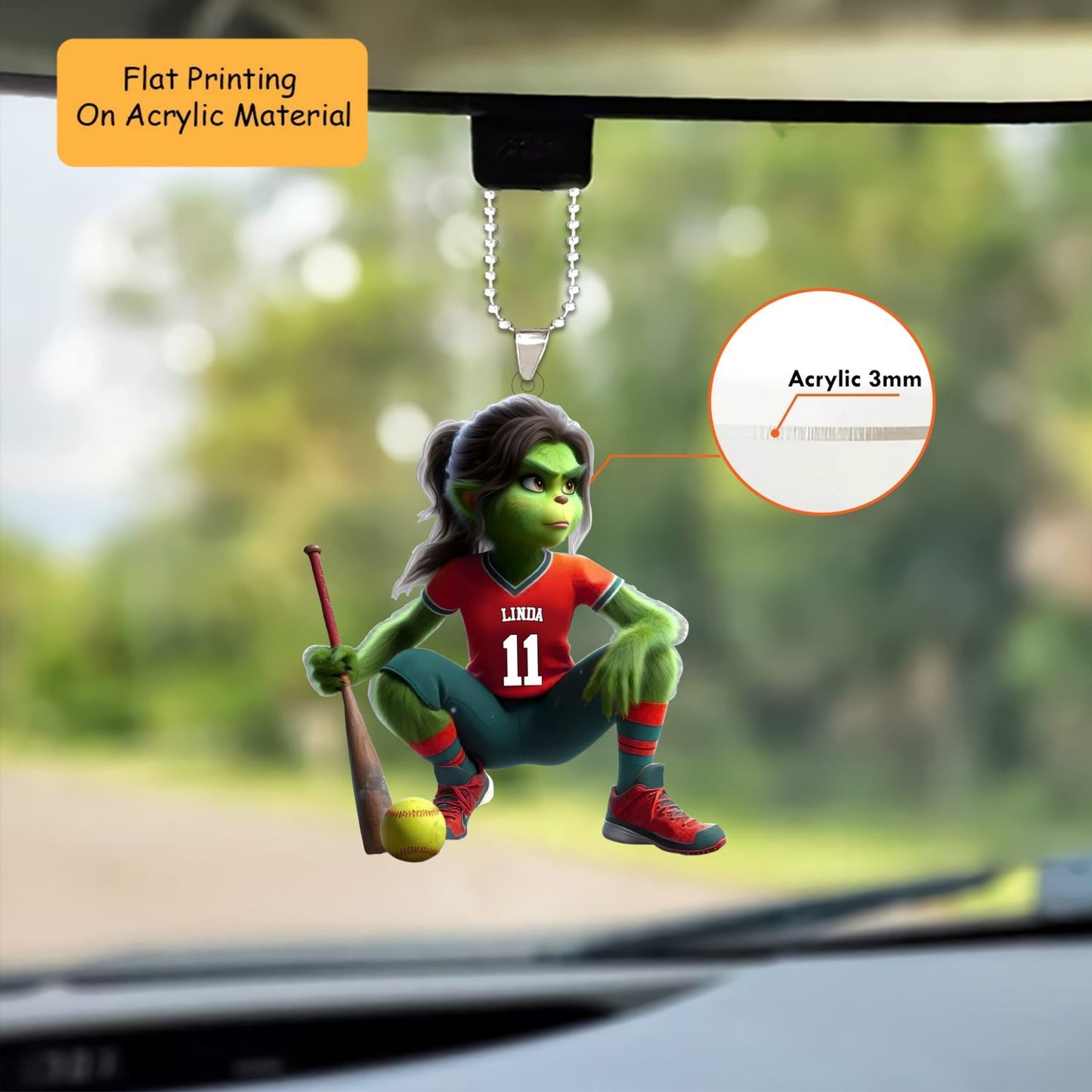 Personalized Softball Christmas Ornament, Jersey Female Green Mascot, Custom Ornament Christmas Gift, Keychain Bowling, Car Ornament Bowling