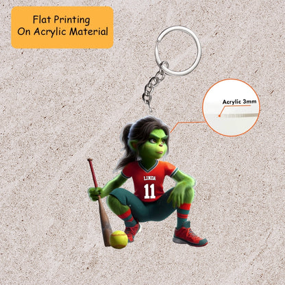 Personalized Softball Christmas Ornament, Jersey Female Green Mascot, Custom Ornament Christmas Gift, Keychain Bowling, Car Ornament Bowling