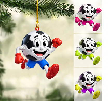 Personalized Soccer Christmas Ornament, Happy Running Soccer Ball Mascot, Custom Ornament Christmas Gift, Keychain Soccer, Car Ornament Soccer
