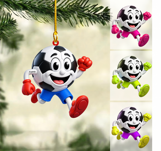 Personalized Soccer Christmas Ornament, Happy Running Soccer Ball Mascot, Custom Ornament Christmas Gift, Keychain Soccer, Car Ornament Soccer