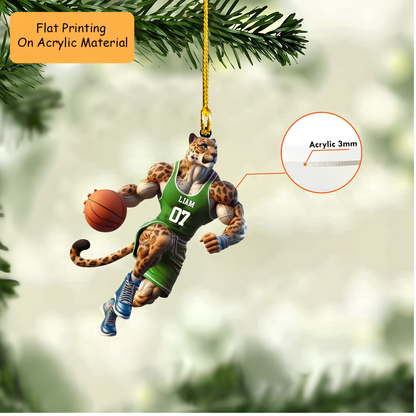 Personalized Basketball Christmas Ornament, Muscular Leopard Basketball Player, Custom Ornament Christmas Gift, Keychain Basketball, Car Ornament Basketball