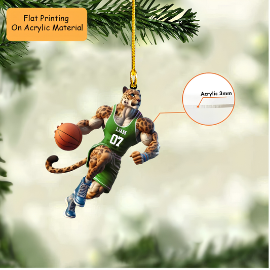 Personalized Basketball Christmas Ornament, Muscular Leopard Basketball Player, Custom Ornament Christmas Gift, Keychain Basketball, Car Ornament Basketball